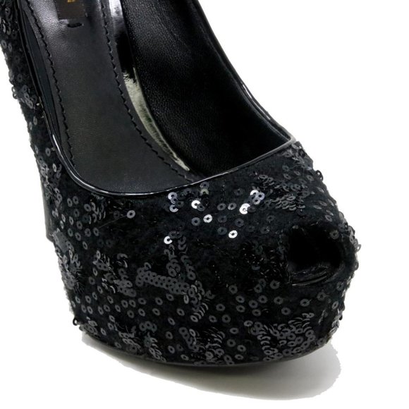 Louis Vuitton Hidden Platform Peep Toe 37 Chrome Lv Sequin Pumps LV-0501N-0124 - Picture 6 of 9